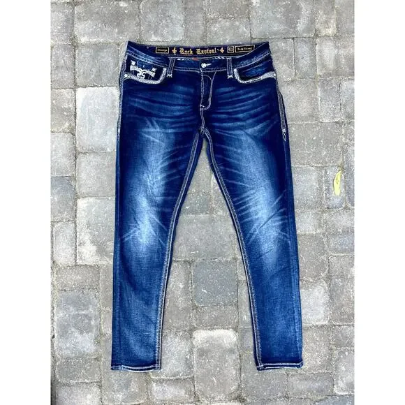 Rock Revival high rise embroidered dark easy skinny jeans size 33x32.5" - Picture 5 of 5